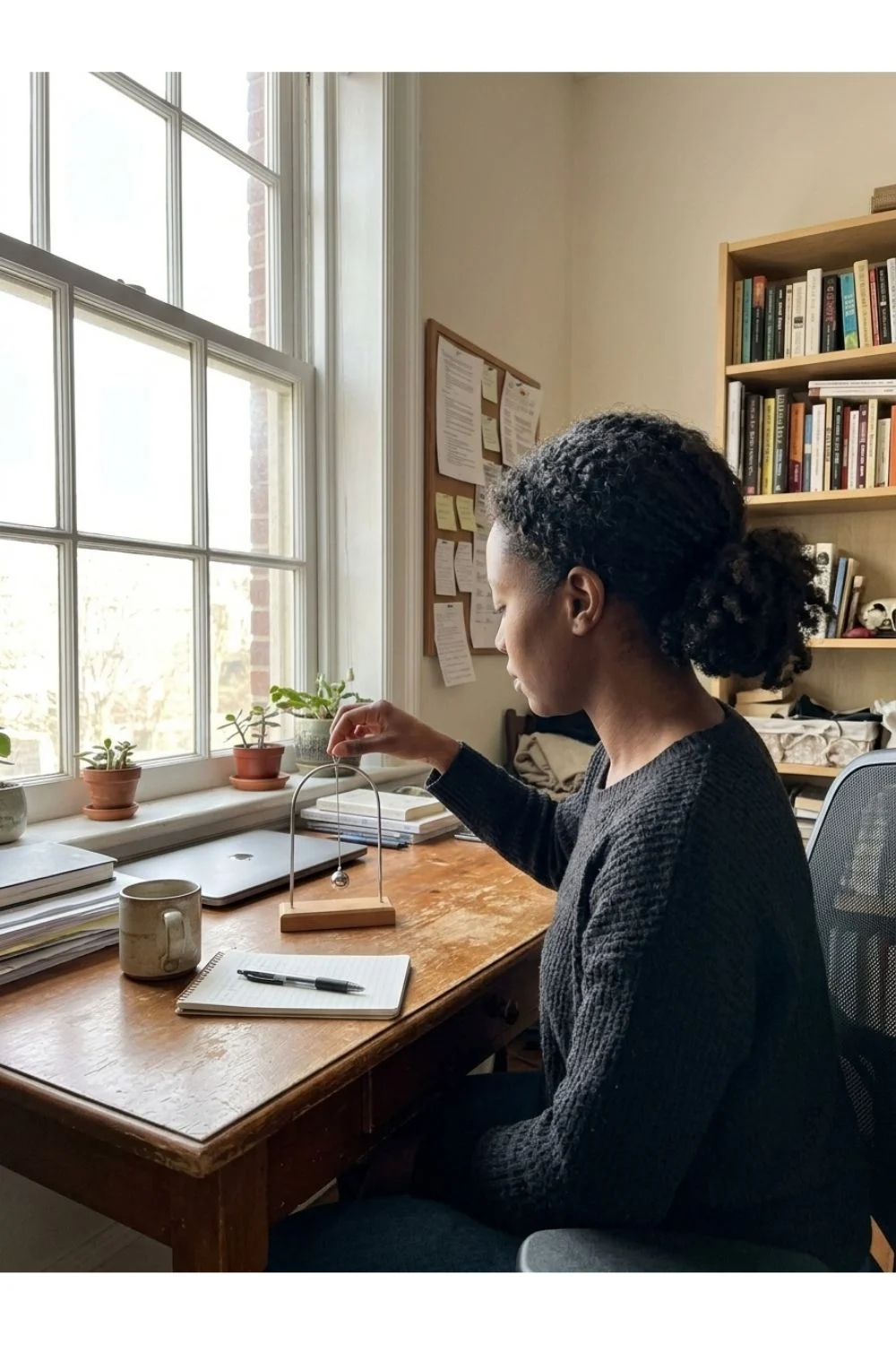 A reader sitting by a window with an open book.